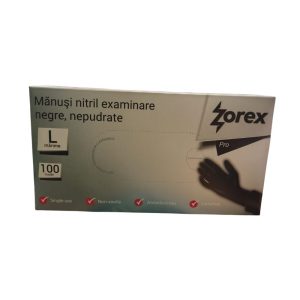 ZOREX MANUȘI NEPUDRATE NITRIL NEGRE L, 100 BUC/SET